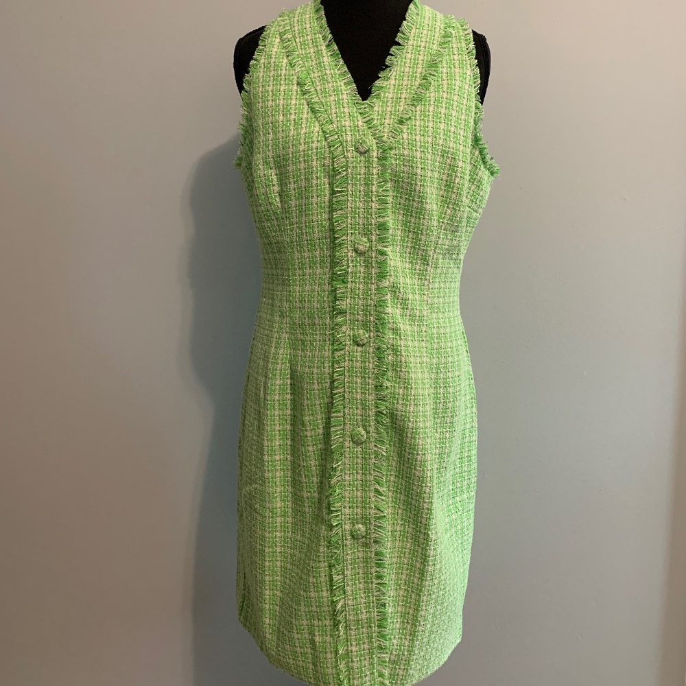 NWT Green and White Sleeveless Tweed Minidress